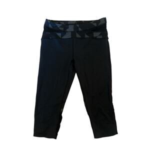 Women 4 Oiselle Black Capri Cropped Leggings Pants Mesh Waistband Pockets